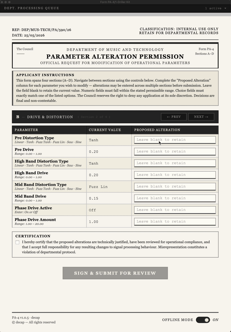 Animated Form PA-4 interface